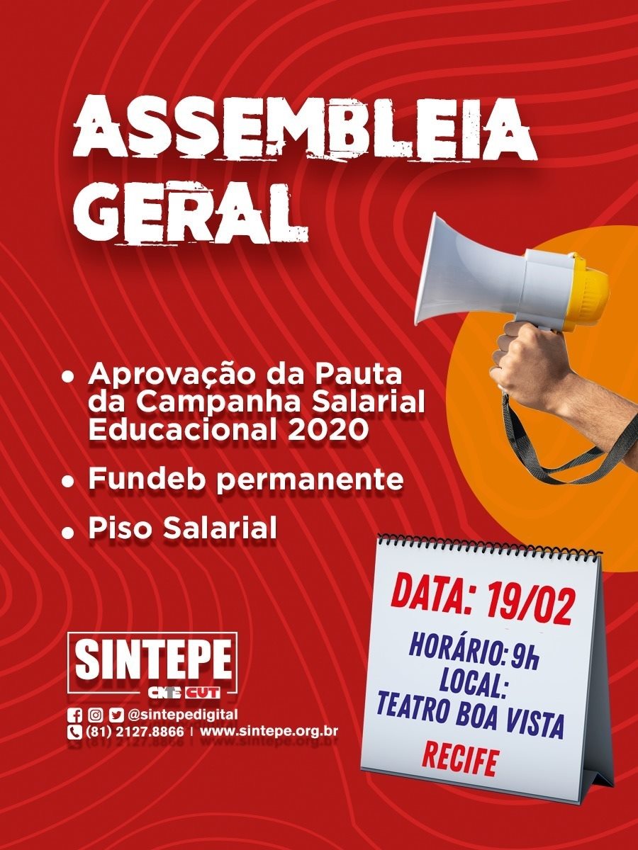 Sintepe convoca assembleia geral para o próximo dia 19 de fevereiro