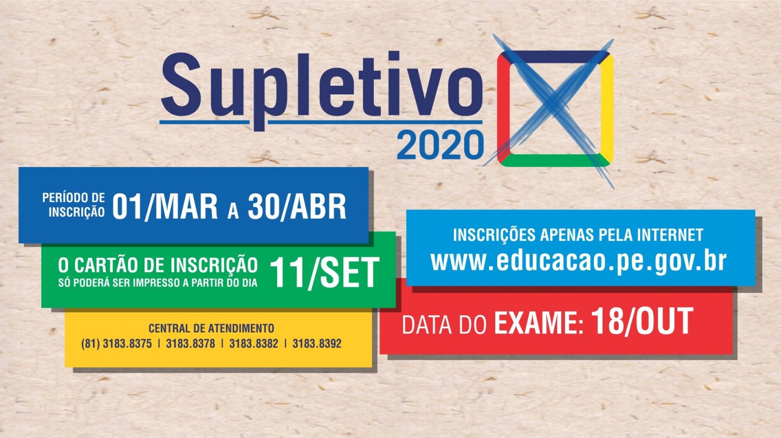 Pernambuco abre inscrições para Exame Supletivo 2020