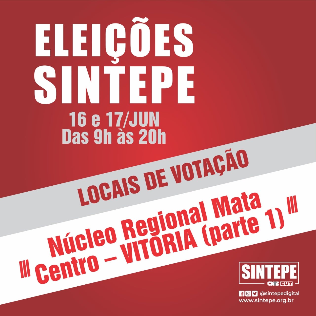 Eleições Sintepe: Núcleo Regional Vitória divulga locais de votação