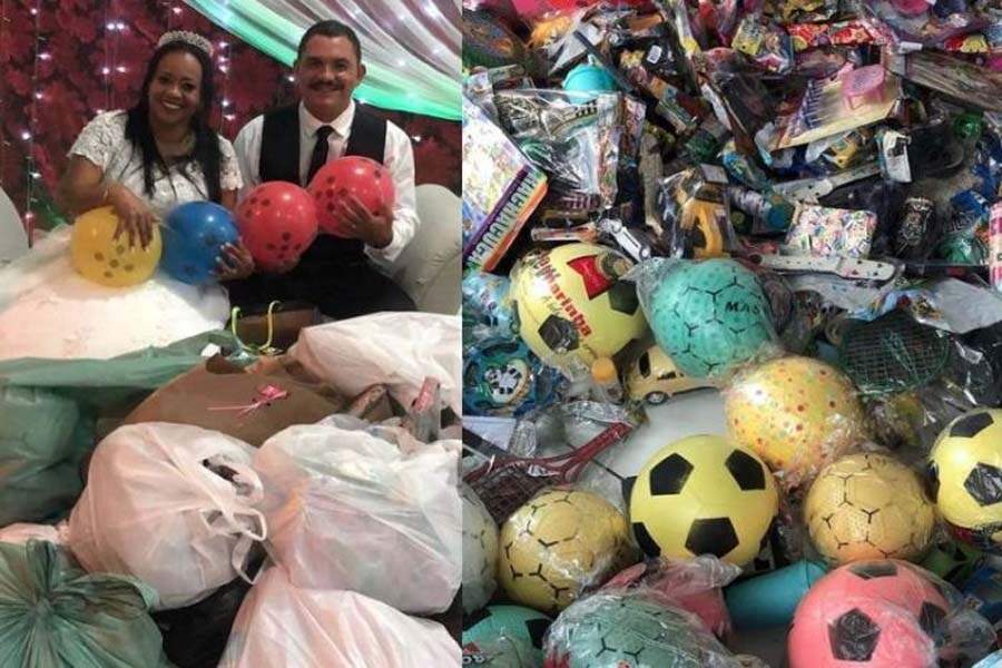 Casal de Vitória renova votos e arrecada 600 brinquedos para o Dia das Crianças